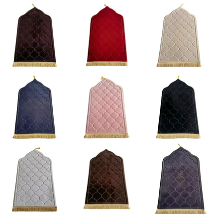 Premium Quality Mihrab Design Non Slip Prayer Mats- Padded Velvet - (80×120cm)- Mixed Colour - Al-Huda Global Limited