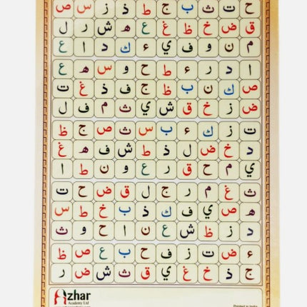 Laminated Arabic Alphabet Takhtee - A4 Size - Al-Huda Global Limited