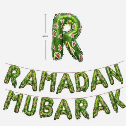 Ramadan Mubarak Watermelon Foil Letter Balloon - Ramadan Decoration- Green