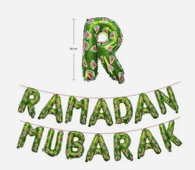 Ramadan Mubarak Watermelon Foil Letter Balloon - Ramadan Decoration- Green