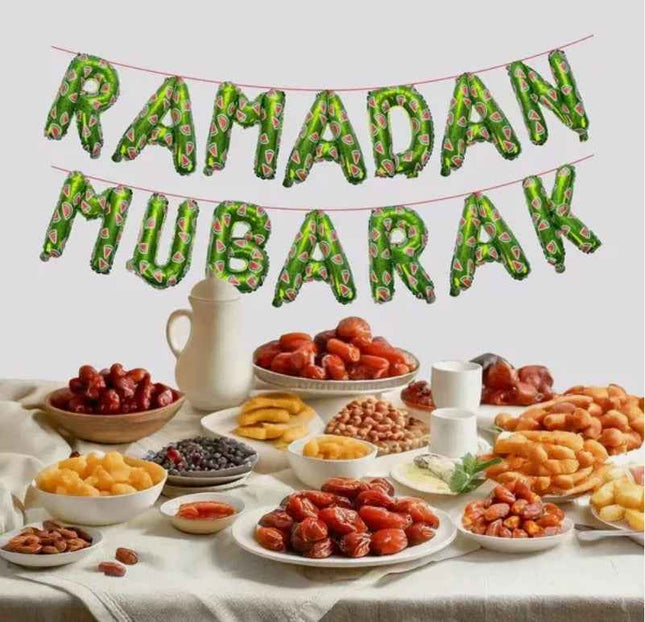 Ramadan Mubarak Watermelon Foil Letter Balloon - Ramadan Decoration- Green