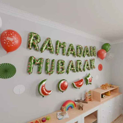 Ramadan Mubarak Watermelon Foil Letter Balloon - Ramadan Decoration- Green