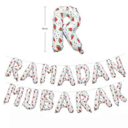 Ramadan Mubarak Watermelon Foil Letter Balloon - Ramadan Decoration- White