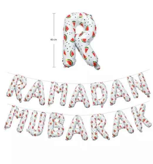 Ramadan Mubarak Watermelon Foil Letter Balloon - Ramadan Decoration- White