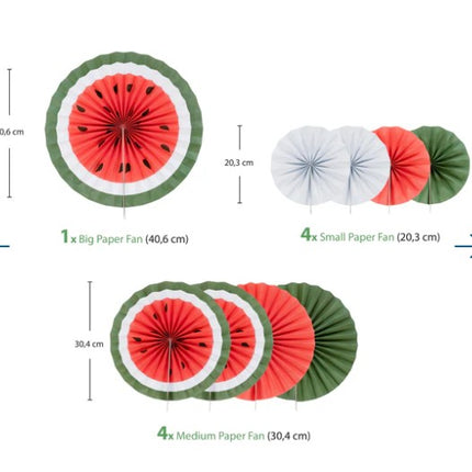9 Pcs Set Watermelon Paper Fans for Ramadan & Eid Palestine Themed Hanging Decoration
