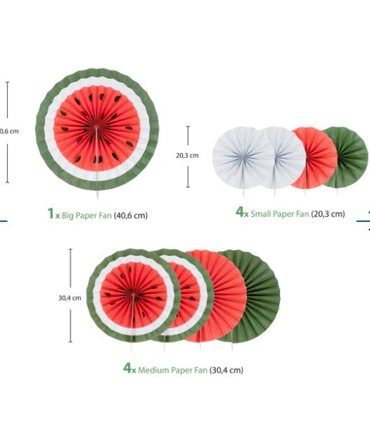9 Pcs Set Watermelon Paper Fans for Ramadan & Eid Palestine Themed Hanging Decoration