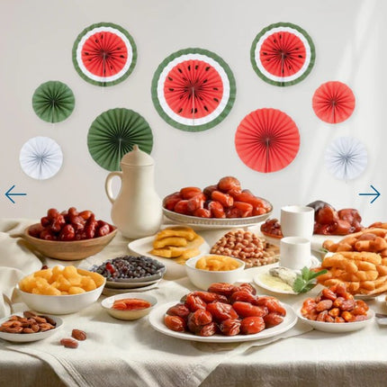 9 Pcs Set Watermelon Paper Fans for Ramadan & Eid Palestine Themed Hanging Decoration