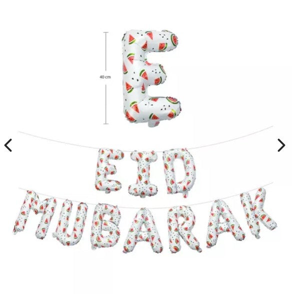Eid Mubarak Watermelon Foil Letter Balloons (White)