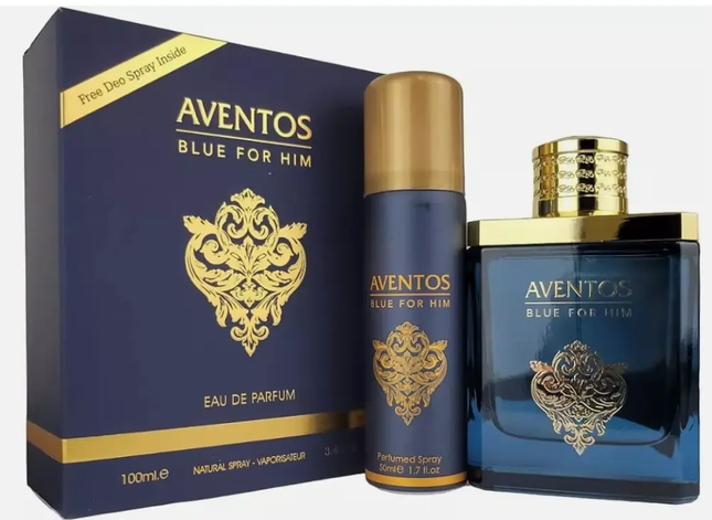 Aventos Blue For Him 100ml EDP with Free Deo by Fragrance World - Al-Huda Global Limited