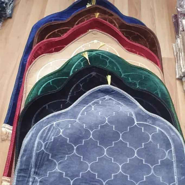 Premium Quality Mihrab Design Non Slip Prayer Mats- Padded Velvet - (80×120cm)- Mixed Colour