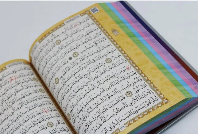 Rainbow Quran- Stunning Coloured- Leathery Effect Cover (24x17cm) - Al-Huda Global Limited