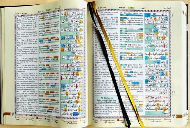 13 Line Quran Colour Coded Tajweed Rules with English Translation and Transliteration in Roman Script- A4 Size