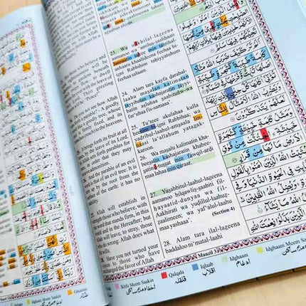 Holy Quran Transliteration in Roman Script with Colour Coded Tajweed Rules- Kaba Cover